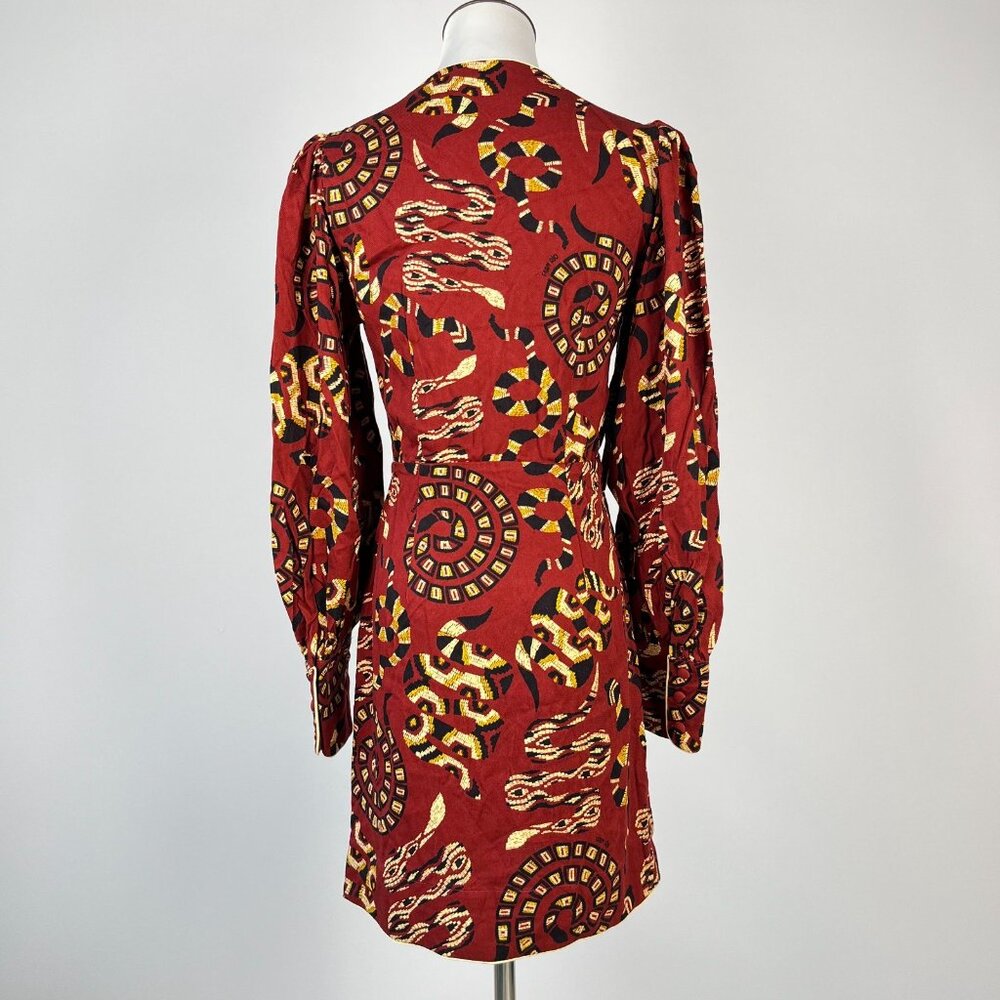 NWT FARM Rio Anthropologie Long Sleeves V-neck Snake Print Mini Dress Size XS - Picture 8 of 16